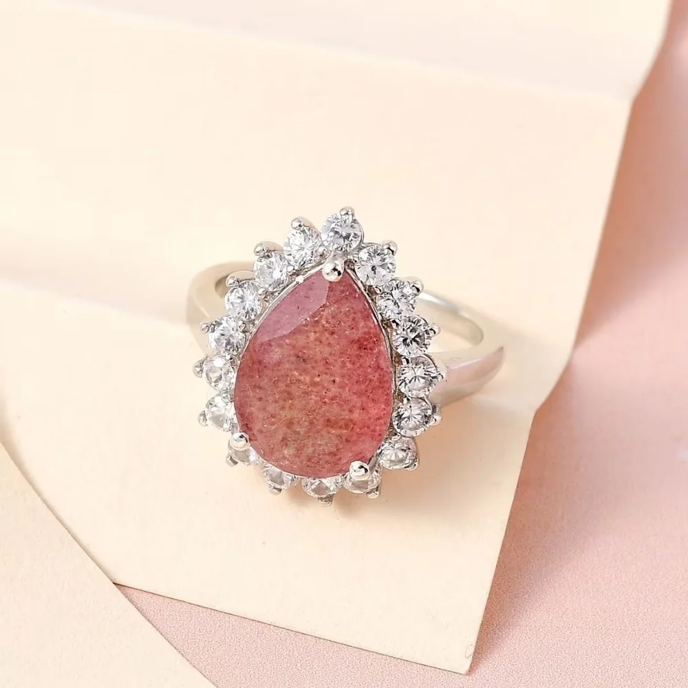 Tanzanian Natronite & White Zircon Halo Ring in 925 Sterling Silver
